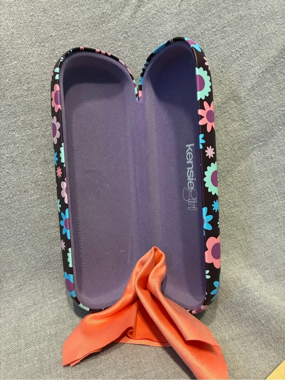 Kensie Girl Purple Floral Kids Eyeglass Case with Orange Cloth